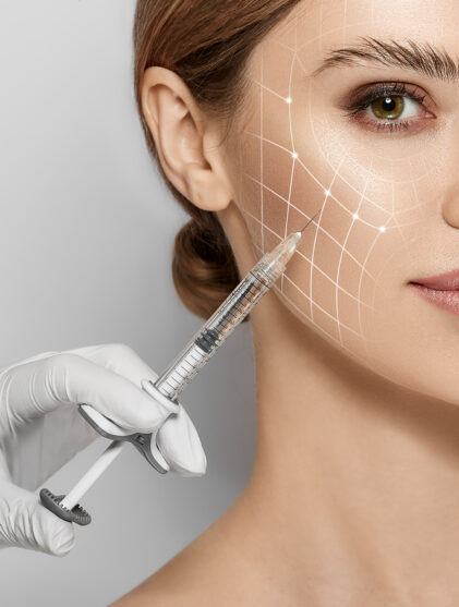a woman getting beauty injections in her face