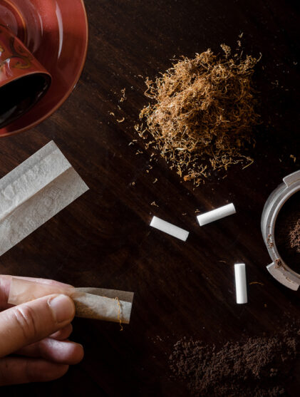 Rolling tobacco and coffee