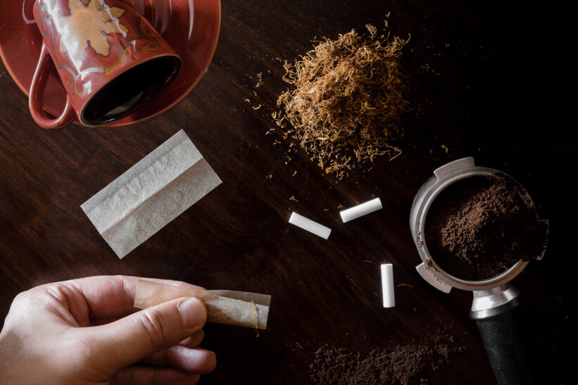 Rolling tobacco and coffee