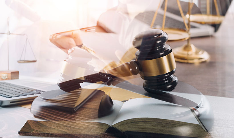 Consultation and conference of professional businesswoman and Male lawyers working and discussion having at law firm in office. Concepts of law, Judge gavel with scales of justice