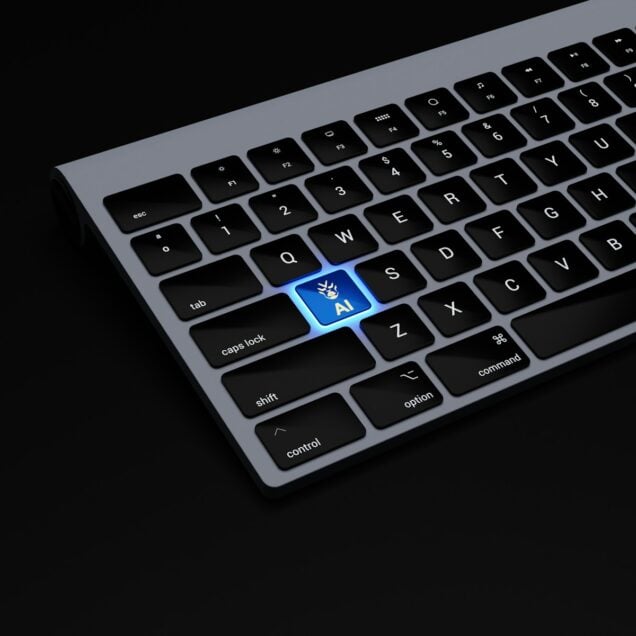 black keyboard with a blue button