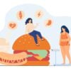graphic of women, food, and weighing scale