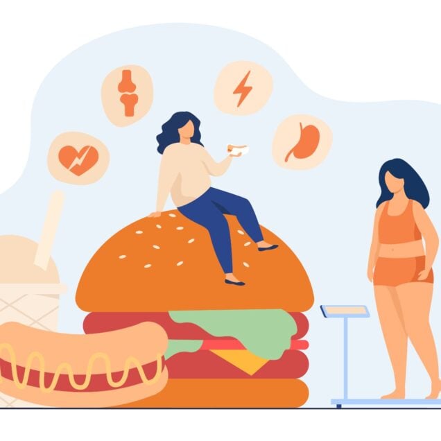 graphic of women, food, and weighing scale